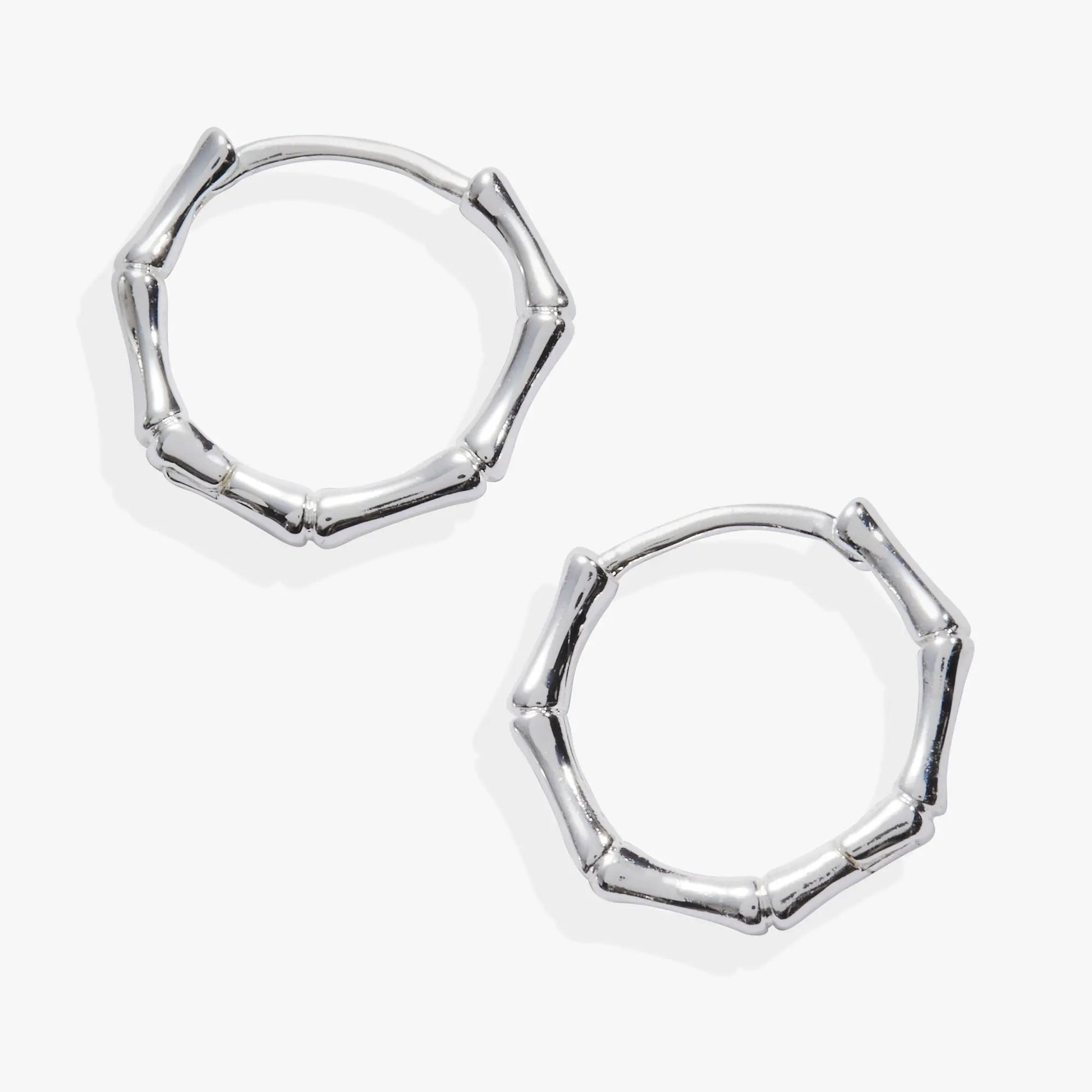 Bamboo Huggie earrings by Alex and Ani, silver-tone bamboo segmented hoops on Tampa Home & Garden Store
