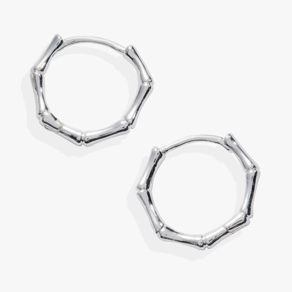 Bamboo Huggie earrings by Alex and Ani, silver-tone bamboo segmented hoops on Tampa Home & Garden Store
