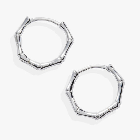 Bamboo Huggie earrings by Alex and Ani, silver-tone bamboo segmented hoops on Tampa Home & Garden Store