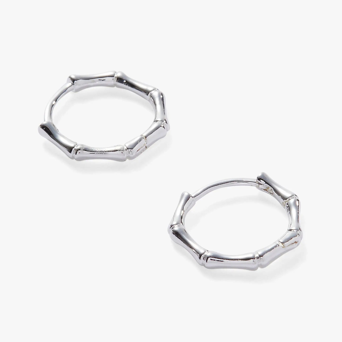 Bamboo Huggie Earrings by Alex and Ani in silver-tone with segmented bamboo rings on Tampa Home & Garden Store