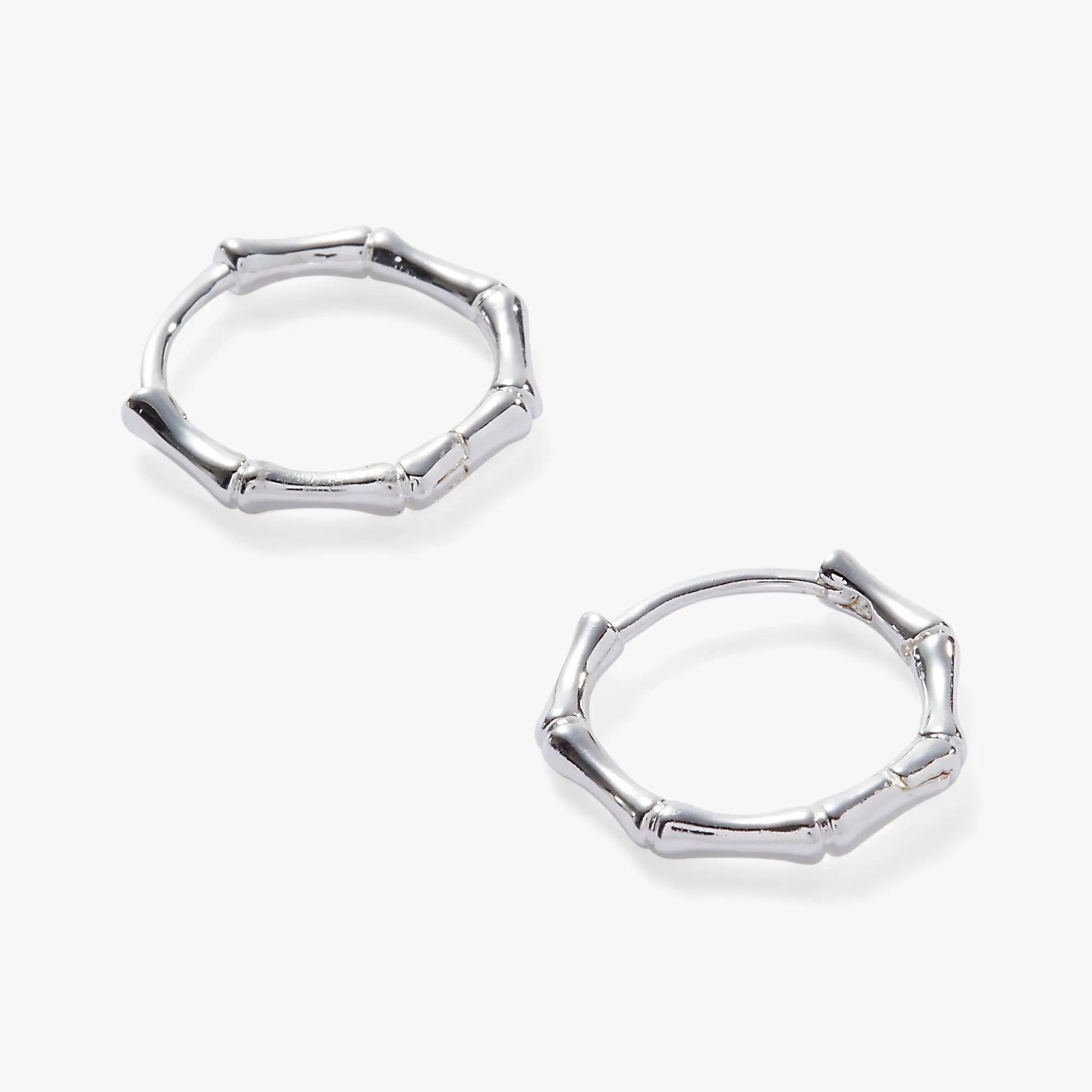 Bamboo Huggie Earrings by Alex and Ani in silver-tone with segmented bamboo rings on Tampa Home & Garden Store