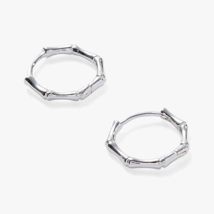 Bamboo Huggie Earrings by Alex and Ani in silver-tone with segmented bamboo rings on Tampa Home & Garden Store