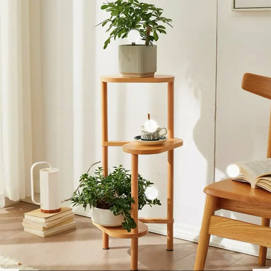 Natural & dark bamboo corner plant stand living room 3-tier rack