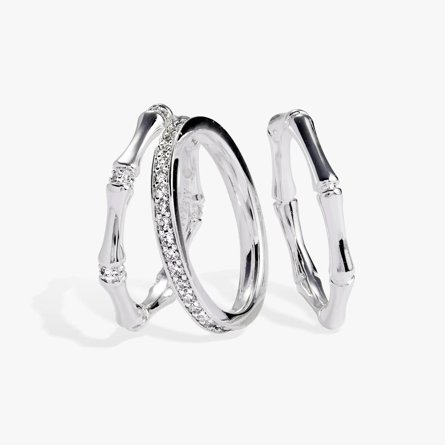 Bamboo Trio Ring Set, three silver rings with pave diamonds by ALEX AND ANI on Tampa Home & Garden Store