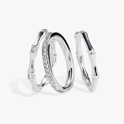 Bamboo Trio Ring Set, three silver rings with pave diamonds by ALEX AND ANI on Tampa Home & Garden Store
