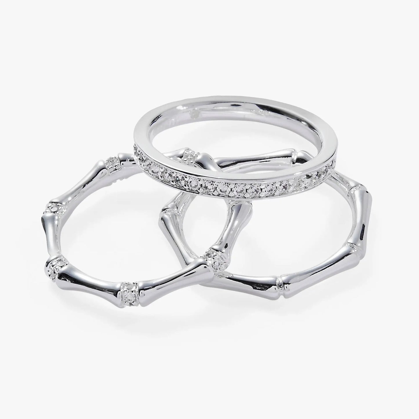 Bamboo Trio Ring Set of three silver-tone bands with pave diamonds on Tampa Home & Garden Store