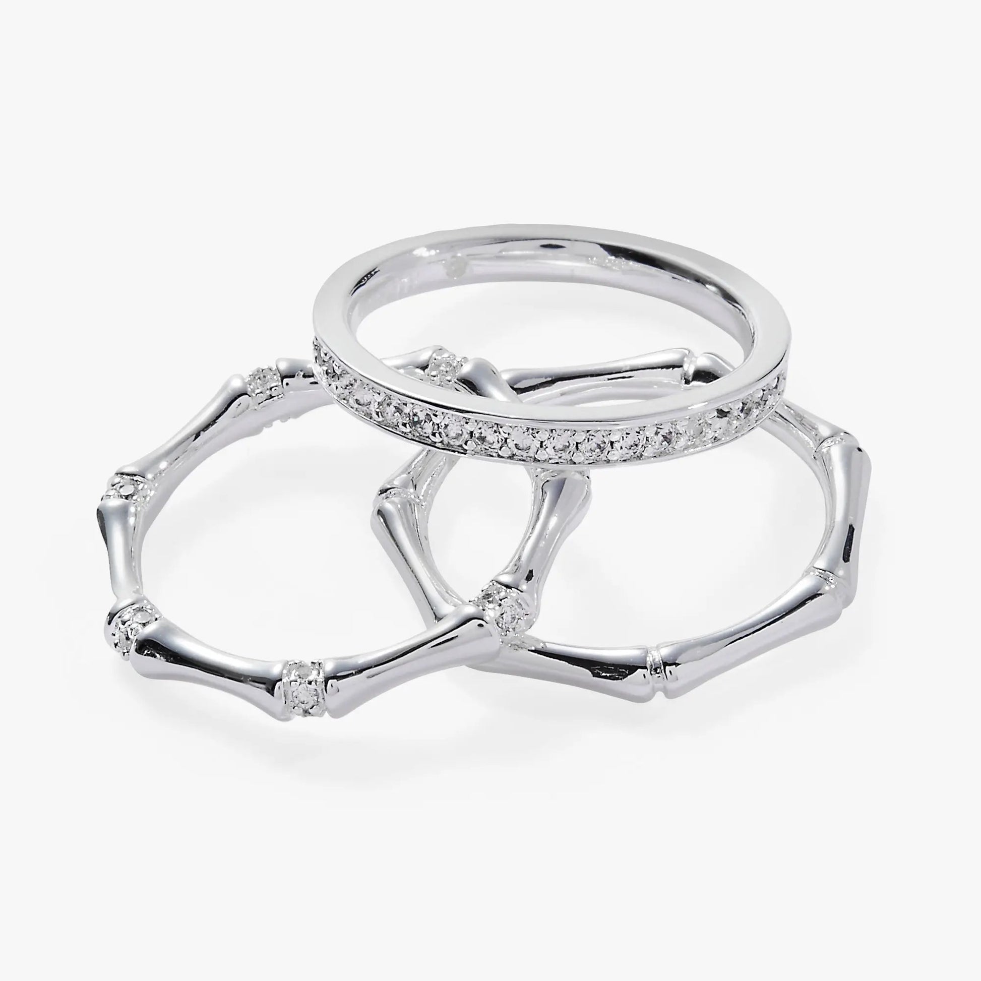Bamboo Trio Ring Set of three silver-tone bands with pave diamonds on Tampa Home & Garden Store