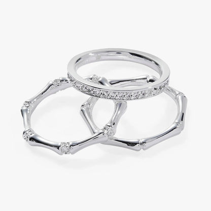 Bamboo Trio Ring Set of three silver-tone bands with pave diamonds on Tampa Home & Garden Store