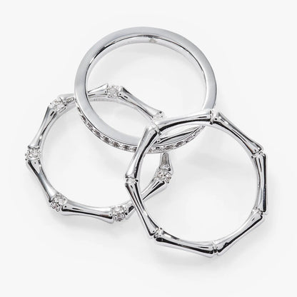 Bamboo Trio Ring Set by ALEX AND ANI, silver-tone rings with diamond accents on Tampa Home & Garden Store