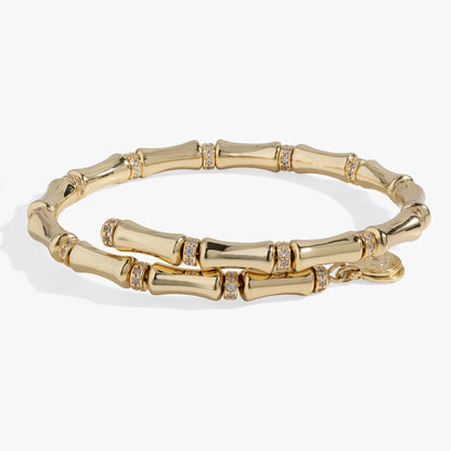 Bamboo Wrap Bracelet, gold-tone segmented curved links with crystal pavé accents on Tampa Home & Garden Store