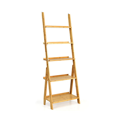 5-Tier Bamboo Ladder Shelf by DirectDeals, wooden ladder bookcase for home storage on Tampa Home & Garden Store