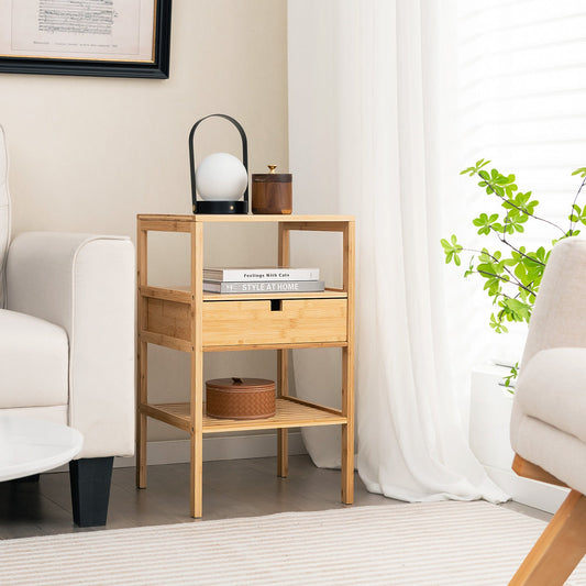 Bamboo Nightstand with Storage Drawer and Slatted Shelf - Tampa Home & Garden Store