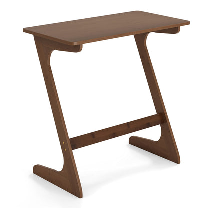 Mesa auxiliar para sofá en forma de Z de bambú, espaciosa, con tablero que ahorra espacio, color marrón.