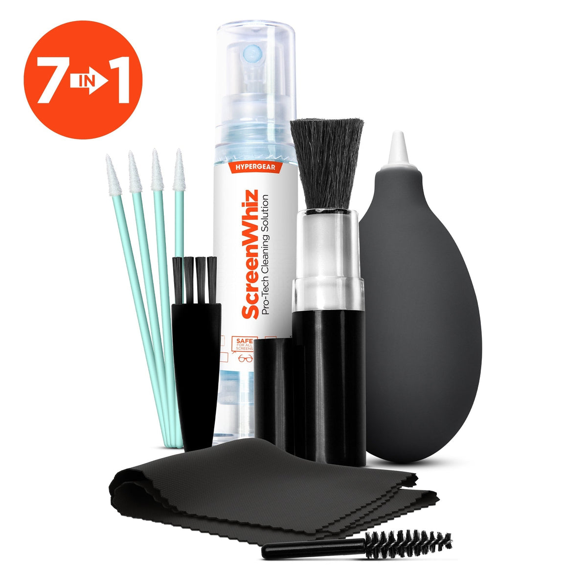 ScreenWhiz 7-in-1 Complete Tech Cleaning Kit with spray bottle, turquoise brush set, cloths on Tampa Home & Garden Store