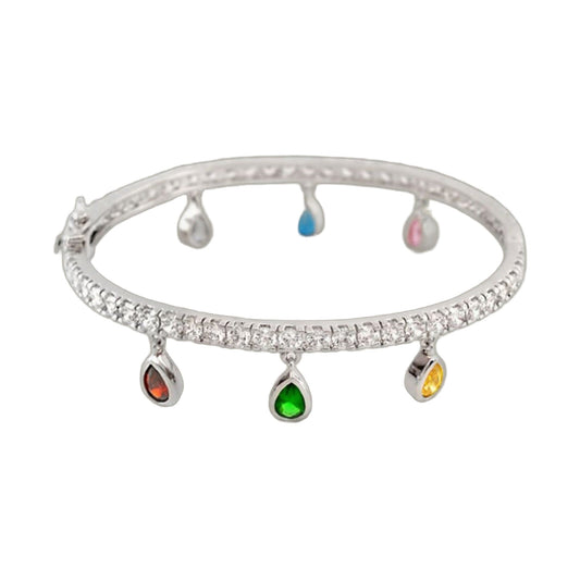 Rainbow Bangle by Lauren G Adams; hinged silver bracelet with colorful teardrop charms on Tampa Home & Garden Store