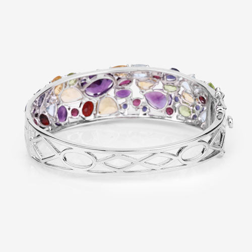Sterling silver multi-stone bangle bracelet with colorful inlays; 21.17ct gems by Bids.com on Tampa Home & Garden Store