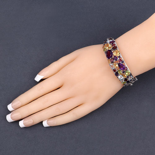 21.17ct Genuine Multi Stones .925 Silver Bangle with colorful gems on wrist by Bids.com on Tampa Home & Garden Store