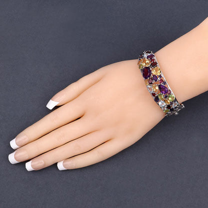 21.17ct Genuine Multi Stones .925 Silver Bangle with colorful gems on wrist by Bids.com on Tampa Home & Garden Store