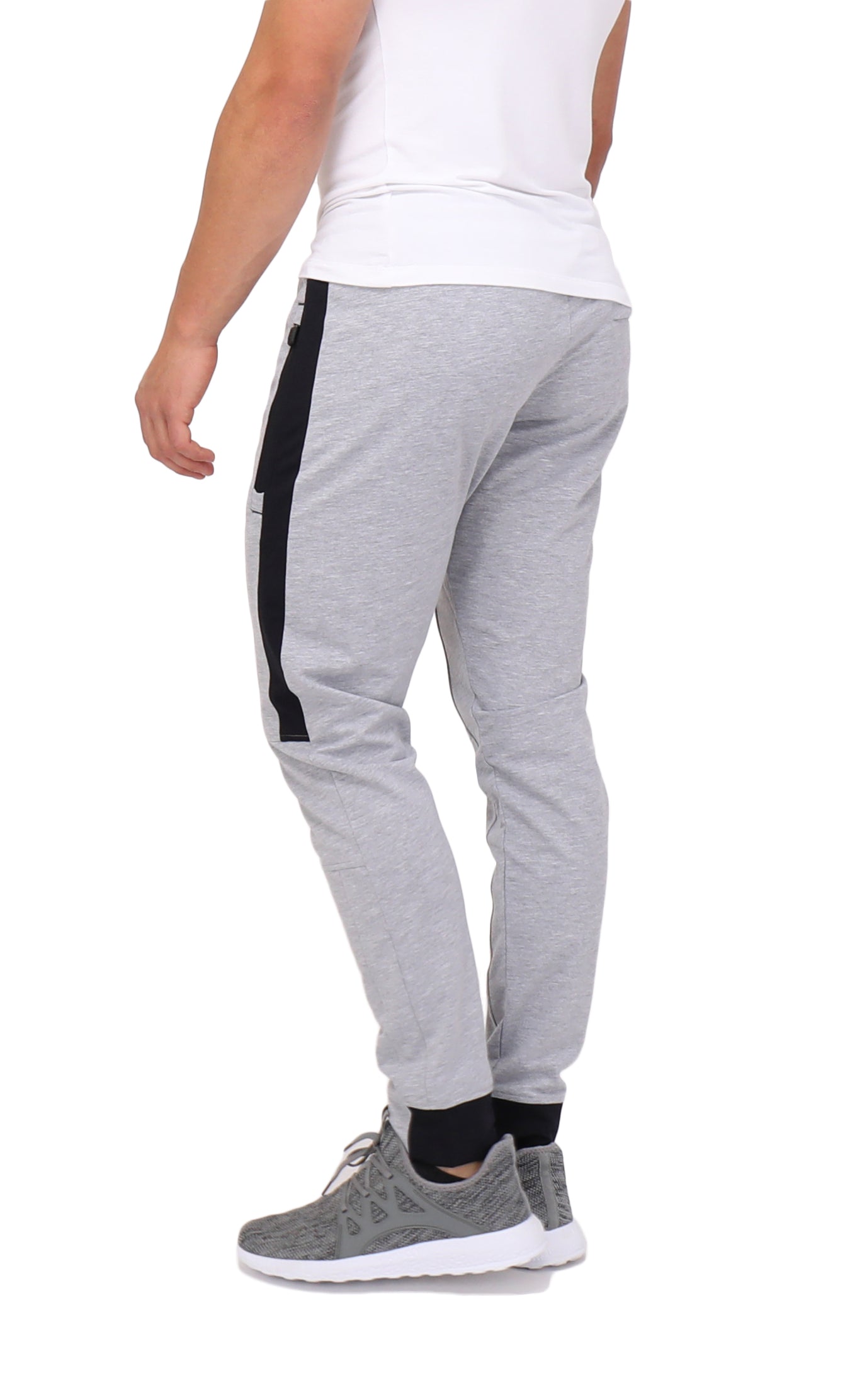 Infinite Flex Jogger Tall Fit men's joggers SCR Sportswear grey with black side stripe rear view on Tampa Home & Garden Store