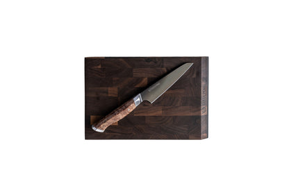 Bar Set knife by STEELPORT Knife Co. wooden-handle with steel blade on dark cutting board on Tampa Home & Garden Store