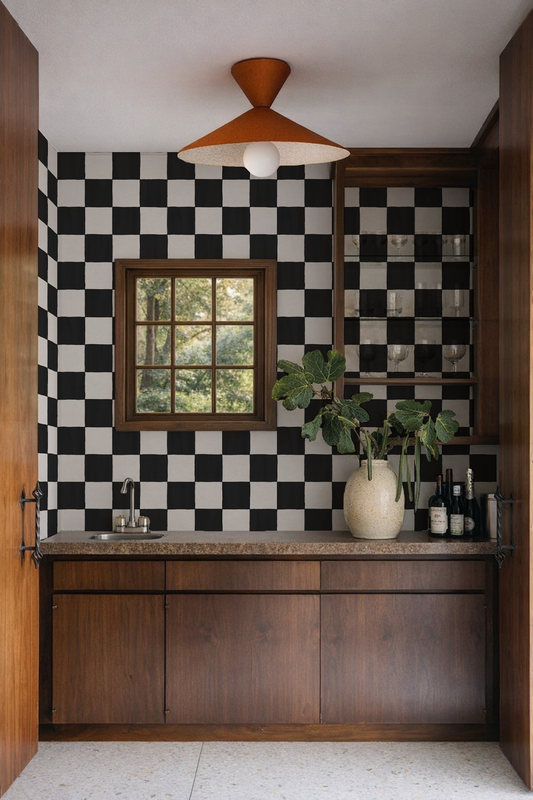 Checkers Wallpaper, off-white & black