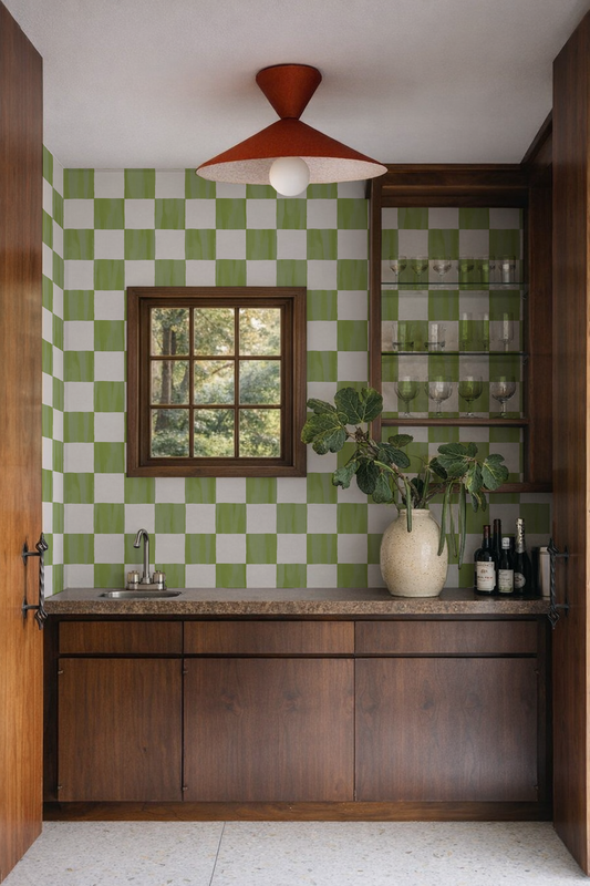 Checkers Wallpaper, olive green - Tampa Home & Garden Store