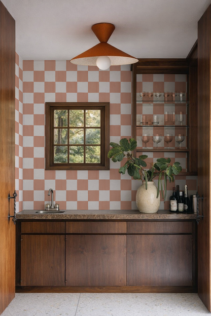 Checkers Wallpaper, terra cotta