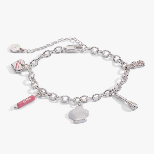 Barbie Chef Charm Bracelet by ALEX AND ANI, silver chain with pink Barbie charm on Tampa Home & Garden Store