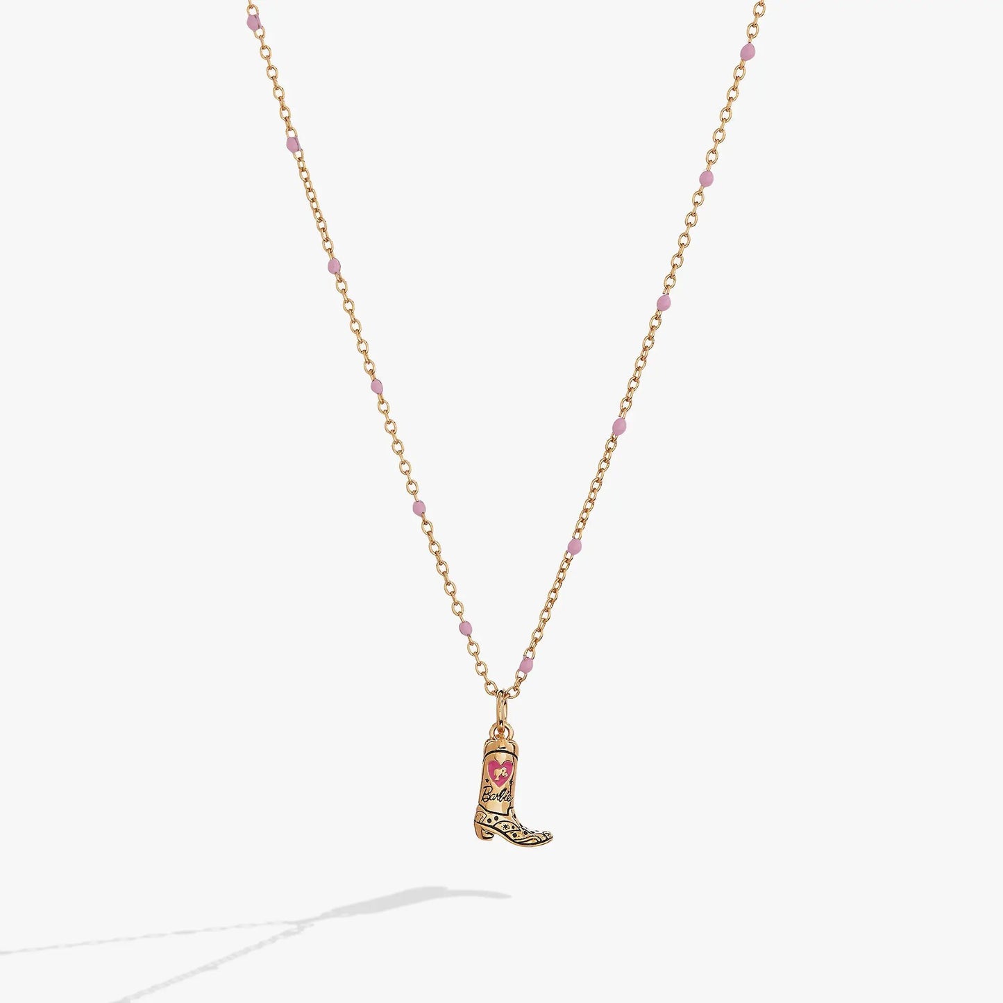 Barbie Cowboy Boot Necklace gold-tone chain with pink beads by ALEX AND ANI on Tampa Home & Garden Store