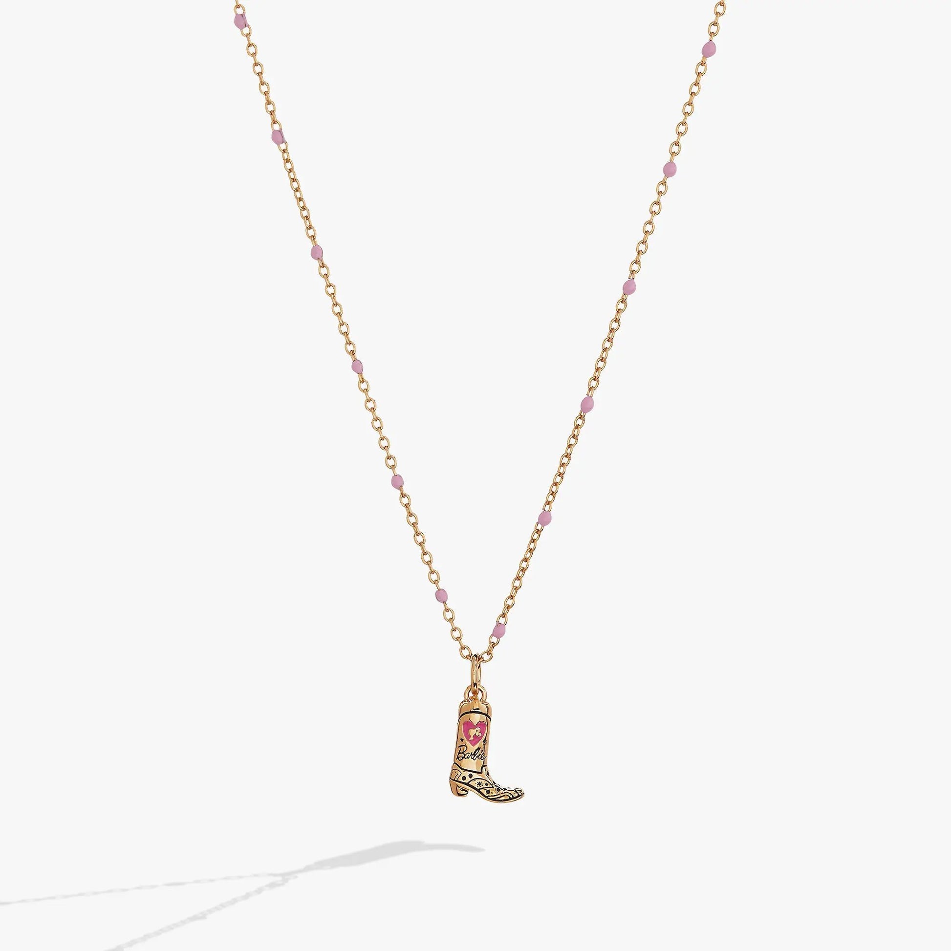 Barbie Cowboy Boot Necklace gold-tone chain with pink beads by ALEX AND ANI on Tampa Home & Garden Store