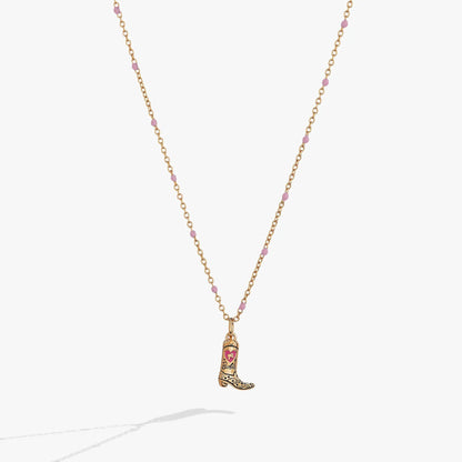 Barbie Cowboy Boot Necklace gold-tone chain with pink beads by ALEX AND ANI on Tampa Home & Garden Store