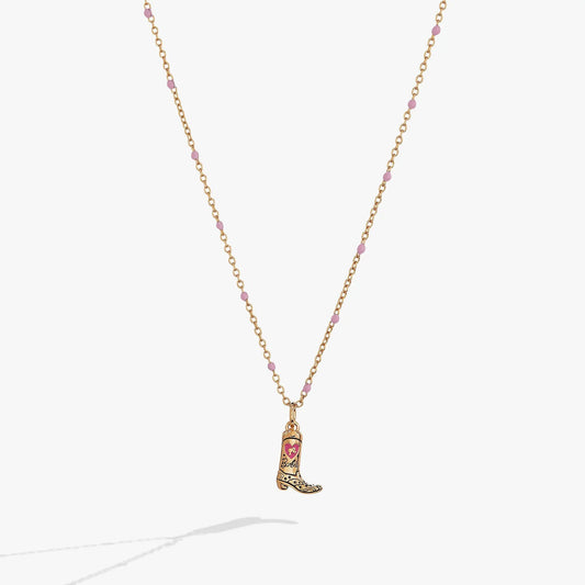 Barbie Cowboy Boot Necklace gold-tone chain with pink beads by ALEX AND ANI on Tampa Home & Garden Store