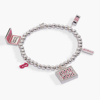 Barbie Girlboss stretch bracelet by ALEX AND ANI silver bead bracelet with pink charm on Tampa Home & Garden Store