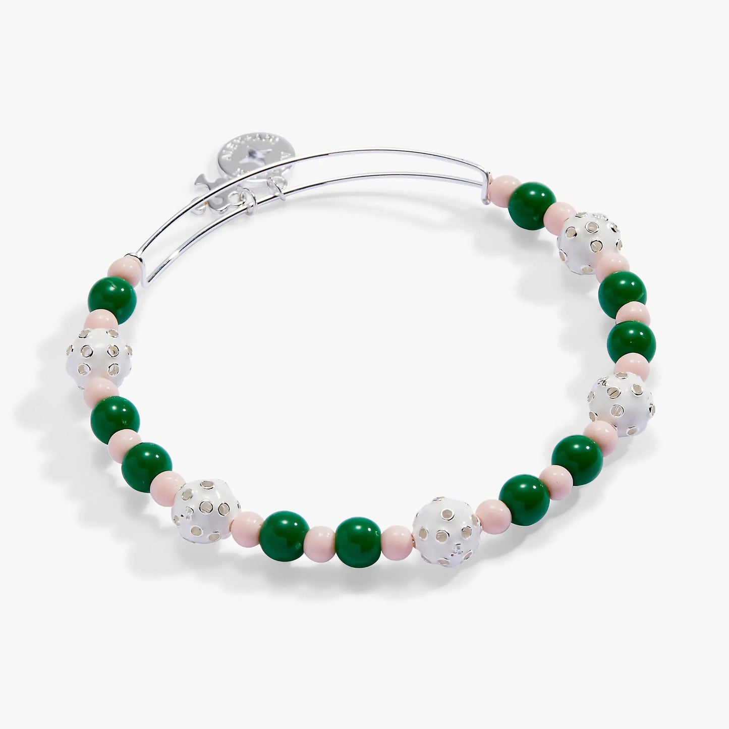 White Enamel Pickleball Beaded Charm Bangle