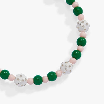 White Enamel Pickleball Beaded Charm Bangle