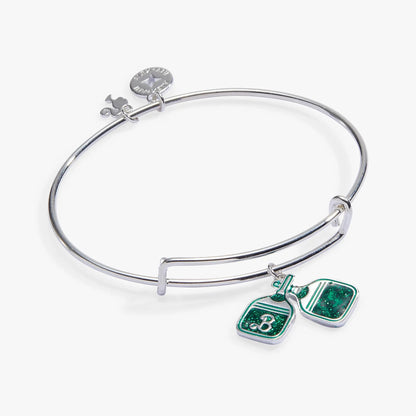 Barbie Pickleball Bangle, silver bracelet with green glitter accents by ALEX AND ANI on Tampa Home & Garden Store