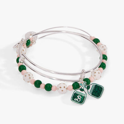 Barbie Pickleball Bangle set of 2 by Alex and Ani with pink and green beads on silver bangles on Tampa Home & Garden Store