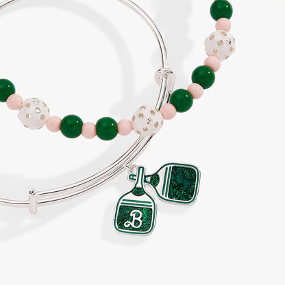 Barbie Pickleball Bangle set of 2 by ALEX AND ANI; pink/green beads with perforated beads on Tampa Home & Garden Store