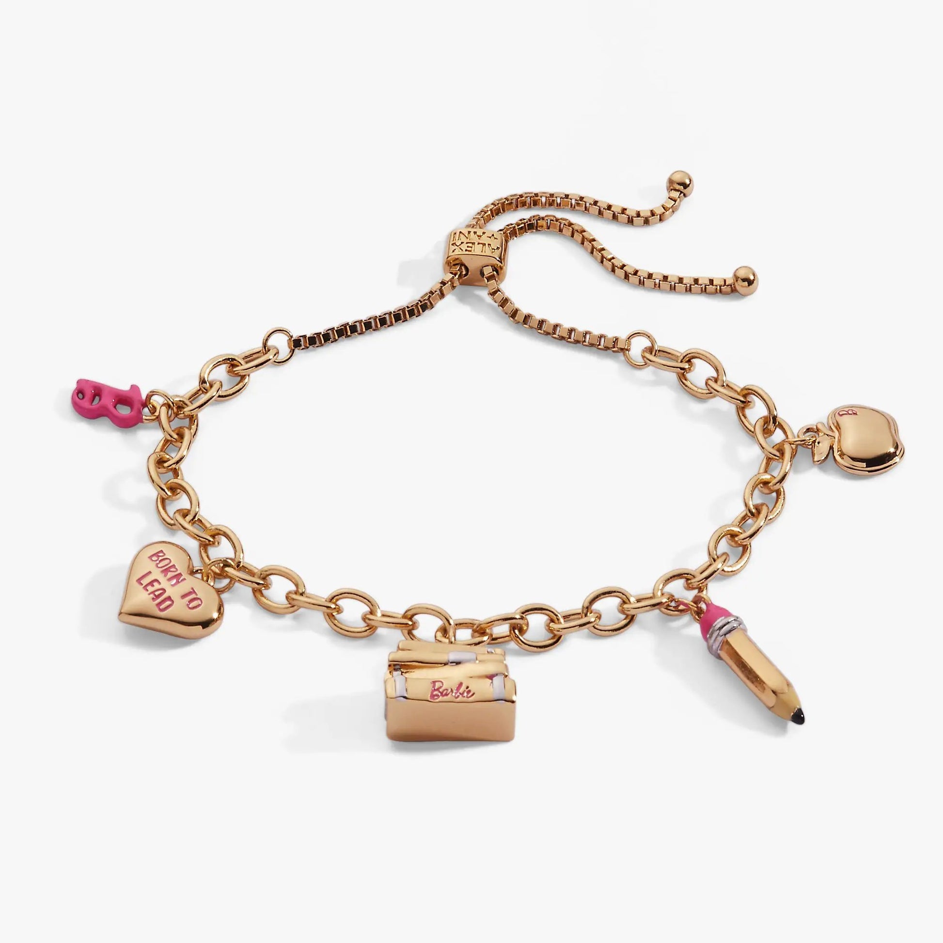 Barbie Teacher Bolo Bracelet by Alex and Ani, rose-gold chain with heart charm and pink accents on Tampa Home & Garden Store