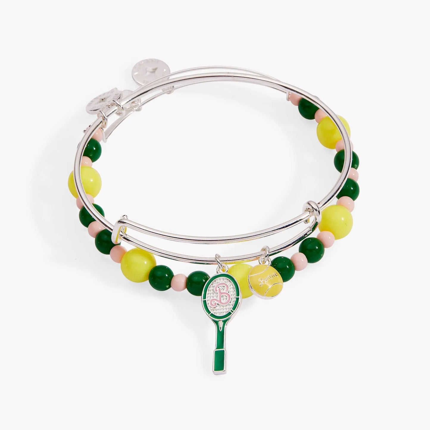 Barbie Tennis Bangle, 2 pcs, by Alex and Ani; silver-tone with pastel beads and tennis charm on Tampa Home & Garden Store