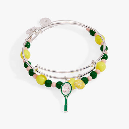 Barbie Tennis Bangle, 2 pcs, by Alex and Ani; silver-tone with pastel beads and tennis charm on Tampa Home & Garden Store