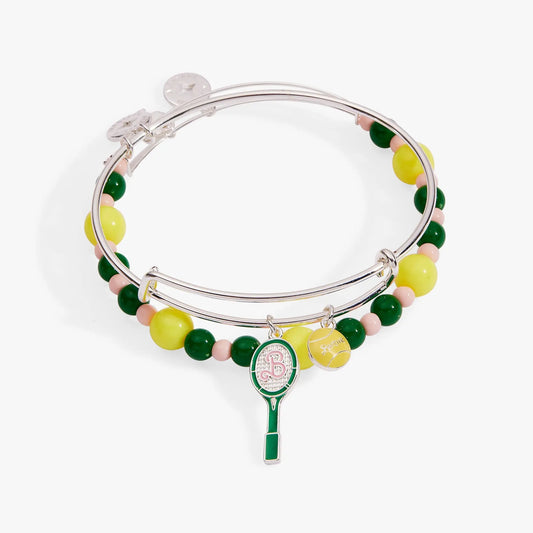 Barbie Tennis Bangle, 2 pcs, by Alex and Ani; silver-tone with pastel beads and tennis charm on Tampa Home & Garden Store