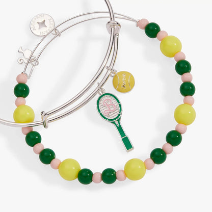 Barbie Tennis Bangle set of 2; silver-toned bangles with pink, green, and yellow beads on Tampa Home & Garden Store