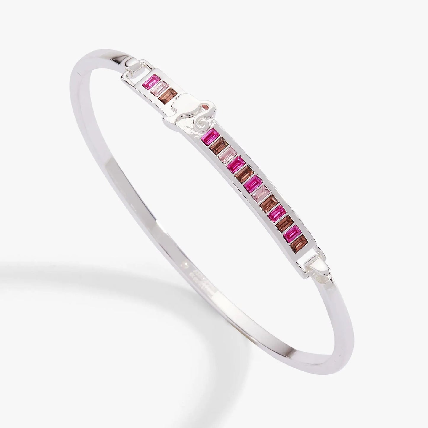Barbie You Can Be Anything tension bangle, silver cuff with pink brown square crystals on Tampa Home & Garden Store