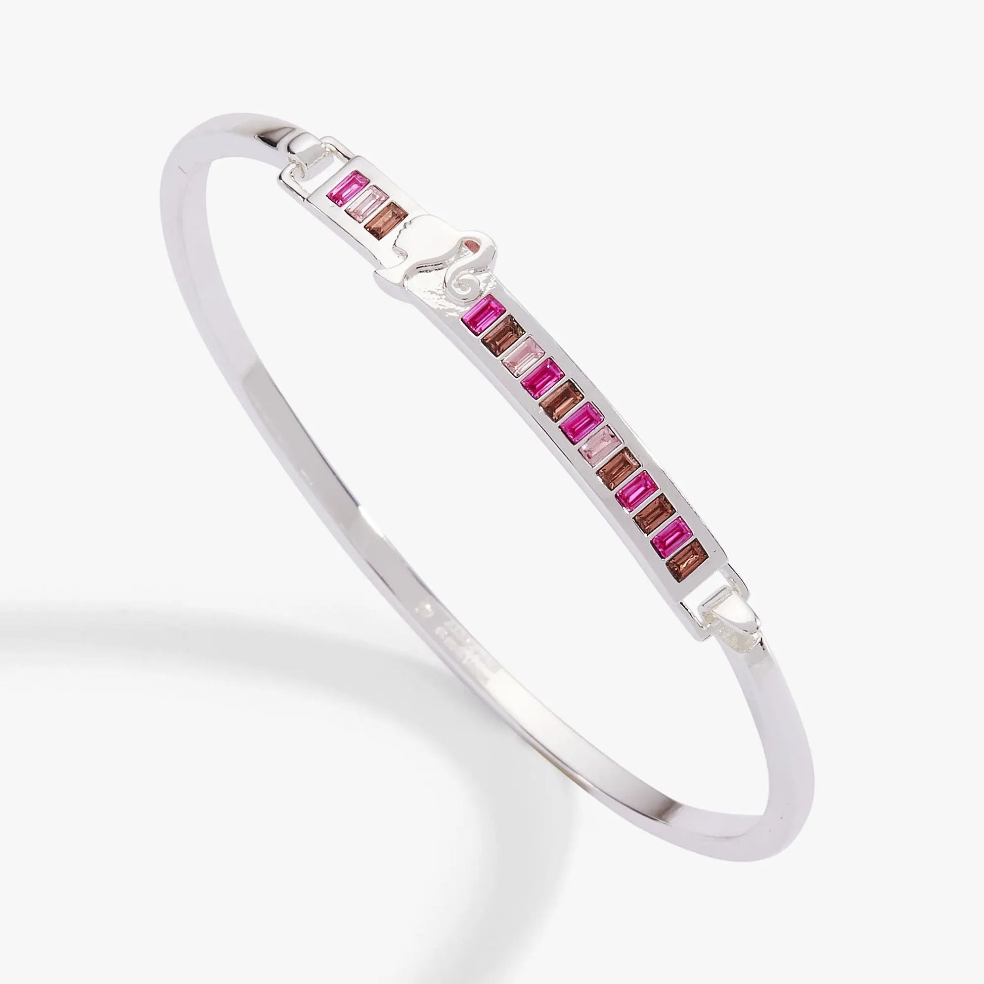 Barbie You Can Be Anything tension bangle, silver cuff with pink brown square crystals on Tampa Home & Garden Store