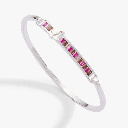 Barbie You Can Be Anything tension bangle, silver cuff with pink brown square crystals on Tampa Home & Garden Store