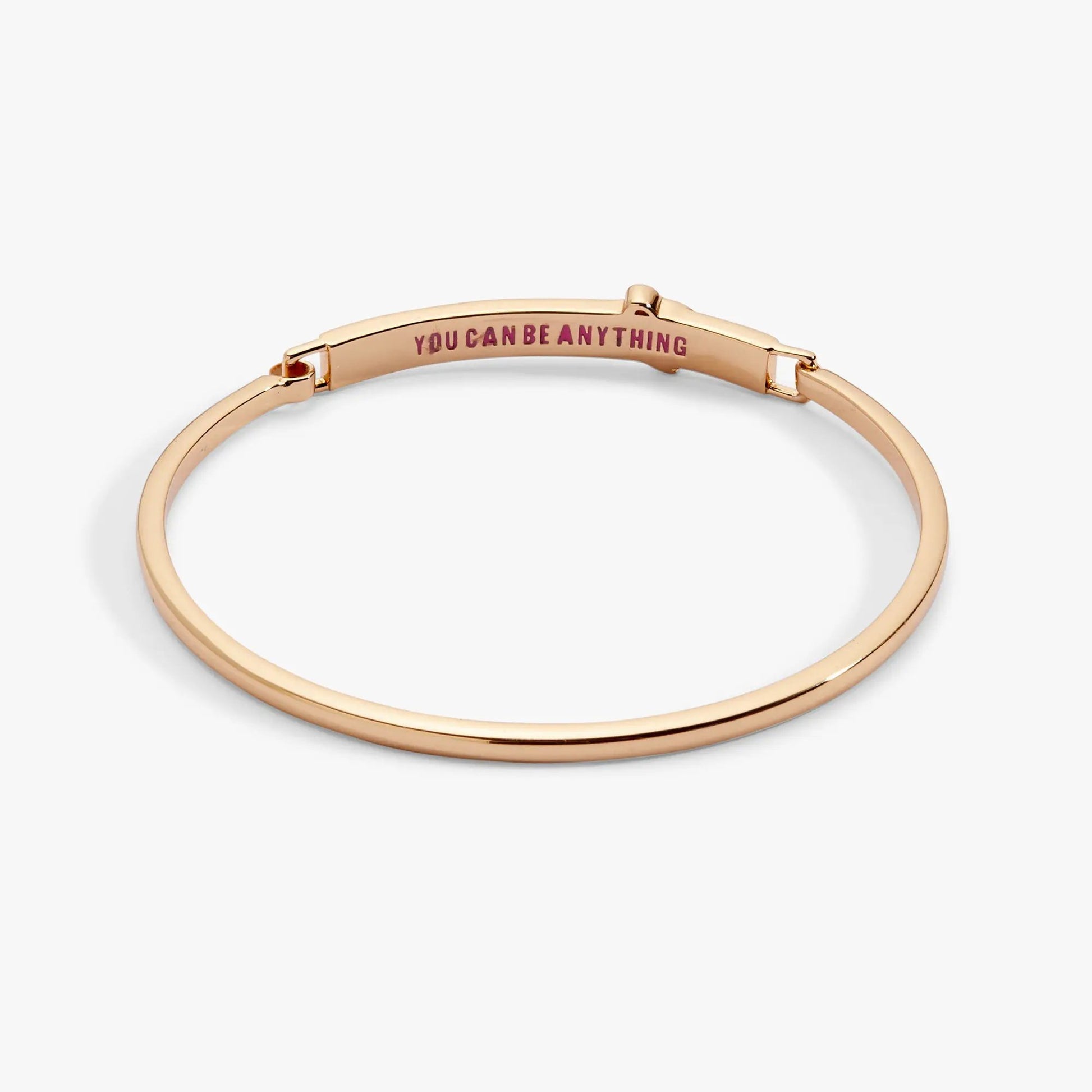 Barbie You Can Be Anything tension bracelet by Alex and Ani in rose gold with engraving on Tampa Home & Garden Store