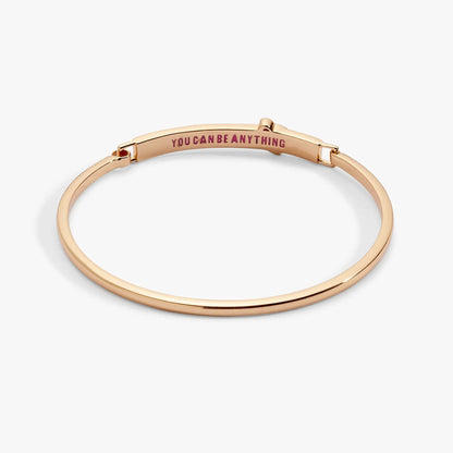 Barbie You Can Be Anything tension bracelet by Alex and Ani in rose gold with engraving on Tampa Home & Garden Store