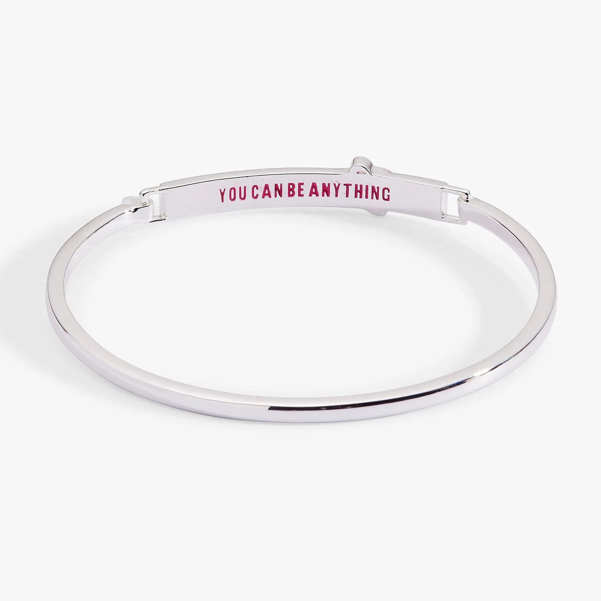 Barbie You Can Be Anything tension bangle bracelet silver-tone with pink YOU CAN BE ANYTHING inscription on Tampa Home & Garden Store