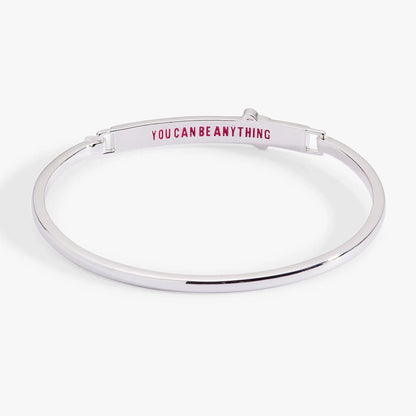 Barbie You Can Be Anything tension bangle bracelet silver-tone with pink YOU CAN BE ANYTHING inscription on Tampa Home & Garden Store